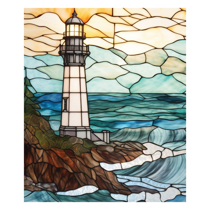 Loopy Impressions Pattern - Stained Glass Lighthouse on Cliff